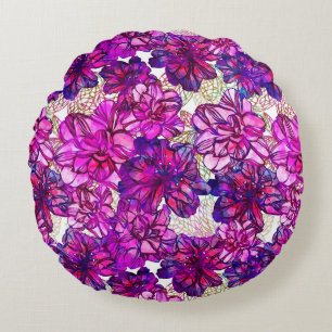 Coussins Ronds Motif de fleurs abstrait de rose et de pourpre