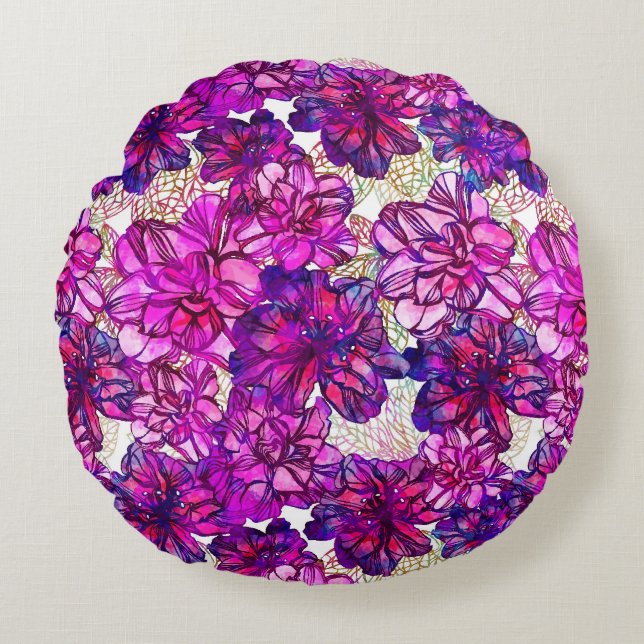 Coussins Ronds Motif de fleurs abstrait de rose et de pourpre (Devant)