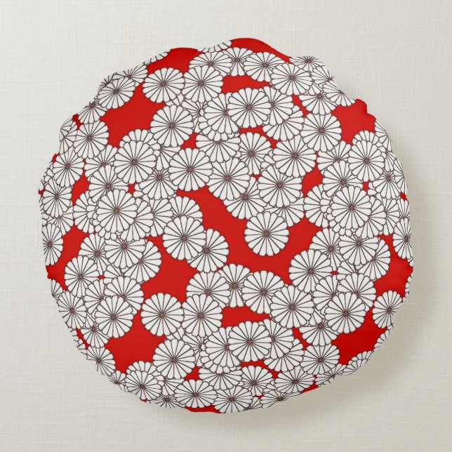 Coussins Ronds Motif de fleurs Art Déco - blanc sur rouge (Dos)