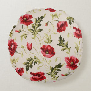 Coussins Ronds Motif de fleurs de coquelicots rouges vifs vintage