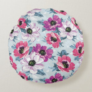 Coussins Ronds Motif de fleurs de couleur d'élégance sur le bleu