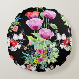 Coussins Ronds Motif de fleurs d'été colorées de pavot