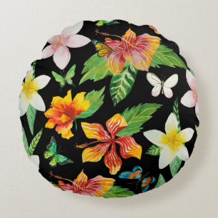 Coussins Ronds Motif de fleurs et papillons tropicaux
