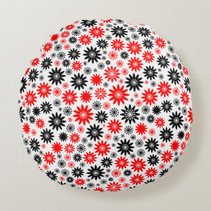 Coussins Ronds Motif de fleurs - Noir avec rouge et blanc