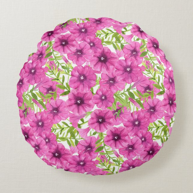 Coussins Ronds Motif de fleurs pétunia rose (Devant)