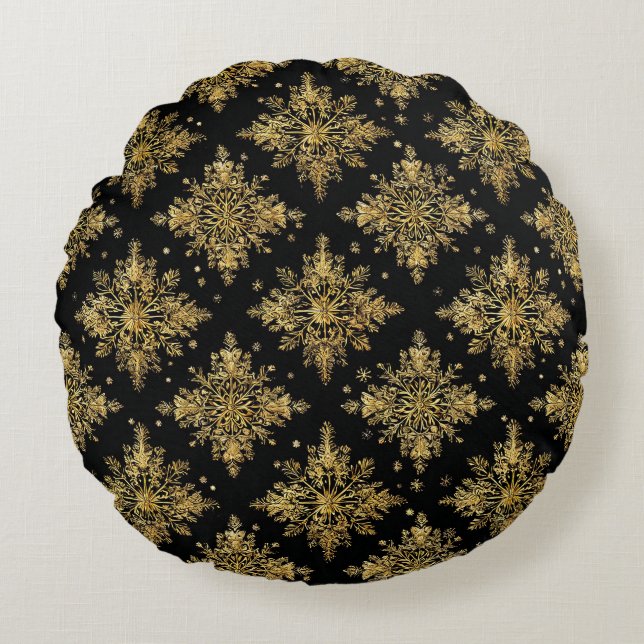 Coussins Ronds Motif de flocon de neige doré orné (Devant)