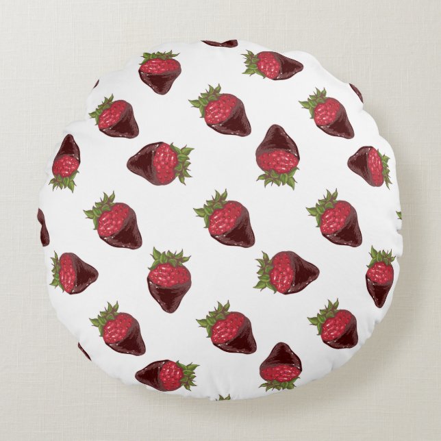 Coussins Ronds Motif de fraises couvertes de chocolat (Devant)