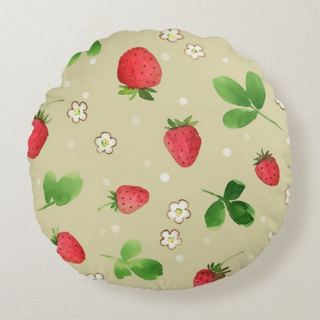 Coussins Ronds Motif de fraises d'aquarelle (Devant)