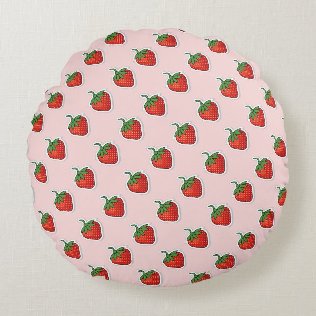 Coussins Ronds Motif de fraises rouges sucrées (Devant)