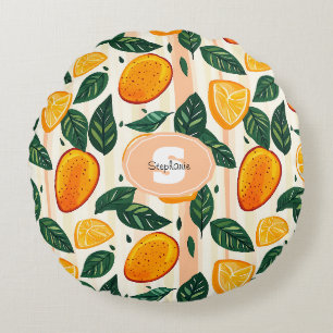 Coussins Ronds Motif de fruits d'agrumes avec Feuilles verts
