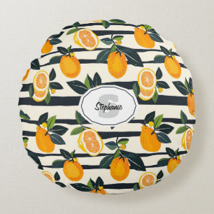 Coussins Ronds Motif de fruits d'agrumes avec Feuilles verts (5)