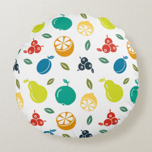 Coussins Ronds Motif de fruits, Plum, Orange, Citron, Poire, Pomm