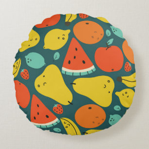 Coussins Ronds Motif de fruits tropicaux tiré à la main