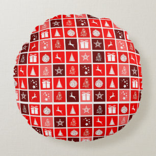 Coussins Ronds Motif de grille de Noël rouge moderne minimaliste