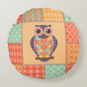 Coussins Ronds Motif de hibou en patchwork sans couture. Arrière