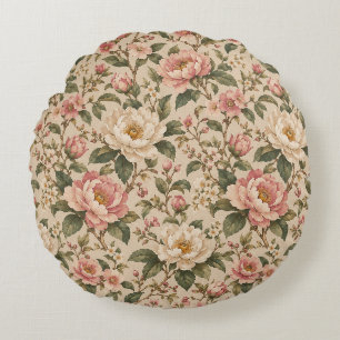 Coussins Ronds Motif de jardin de pivoines et de roses romantique