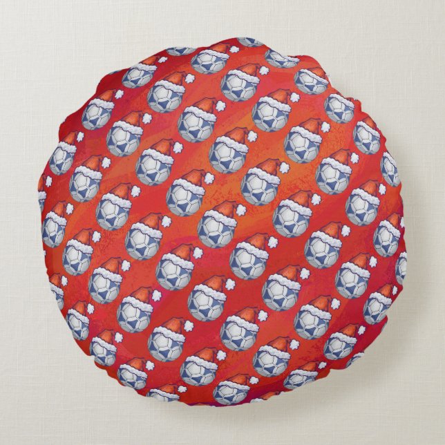 Coussins Ronds Motif de la balle de soccer en bleu et blanc sur r (Dos)