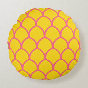Coussins Ronds Motif de l'ananas tropical en rose et jaune