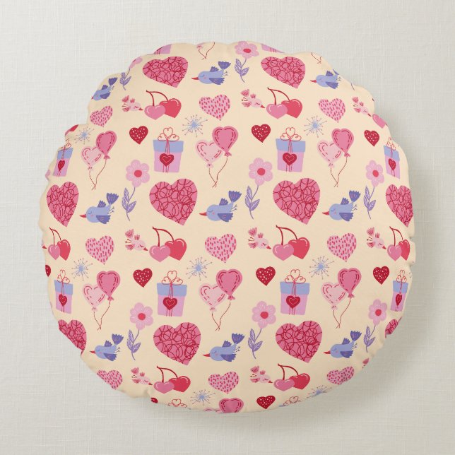 Coussins Ronds Motif de l'icône de la Saint Valentin rose (Devant)