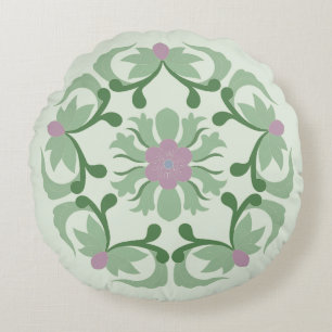 Coussins Ronds motif de lotus vert vintage
