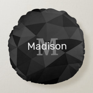 Coussins Ronds Motif de maillage géométrique gris foncé noir