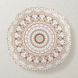 Coussins Ronds Motif de mandala géométrique aux tons terre