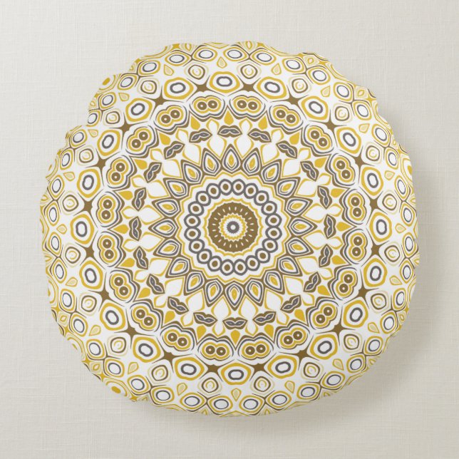Coussins Ronds Motif de mandala jaune doré (Devant)