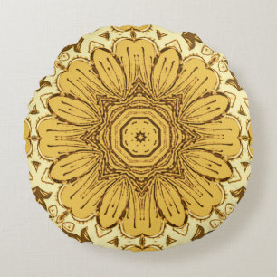 Coussins Ronds Motif de marguerite géométrique en Or de moutarde