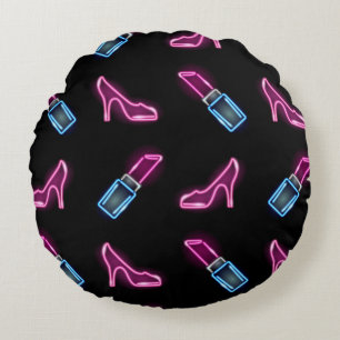 Coussins Ronds Motif de mode avec icônes de néon.