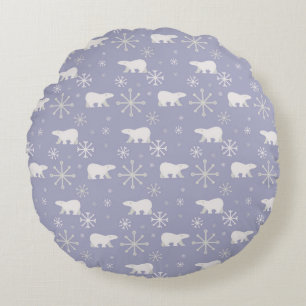 Coussins Ronds Motif de Noël avec ours polaires et flocons de nei