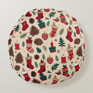 Coussins Ronds Motif de Noël festif avec chaussettes