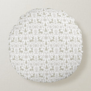Coussins Ronds Motif de Noël moderne, rustique, argent/ blanc