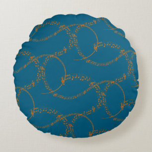 Coussins Ronds Motif de note de musique Or doré sur bleu