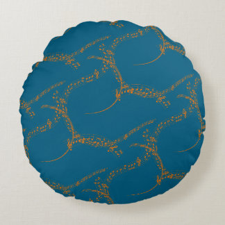 Coussins Ronds Motif de note de musique Or doré sur bleu