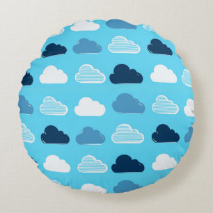 Coussins Ronds Motif de Nuages Minimaux – Vibes de Ciel Bleu