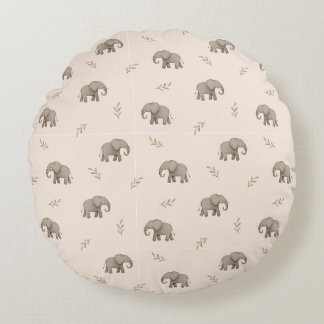 Coussins Ronds Motif de nurserie rose poudré à éléphants à l'aqua