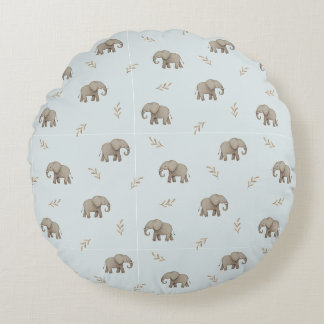 Coussins Ronds Motif de nursery Éléphants à l'aquarelle Bleu Pous