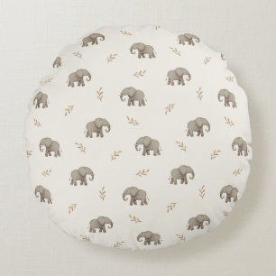 Coussins Ronds Motif de nursery neutre aux éléphants à l'aquarell