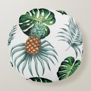 Coussins Ronds Motif de palmier de jungle à l'aquarelle tropicale