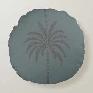 Coussins Ronds Motif de palmier minimal bleu gris tropical