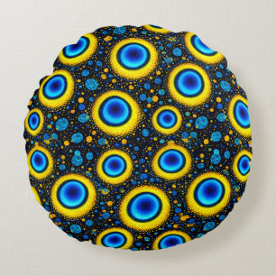 Coussins Ronds Motif de paon bleu orné en or art déco conception 