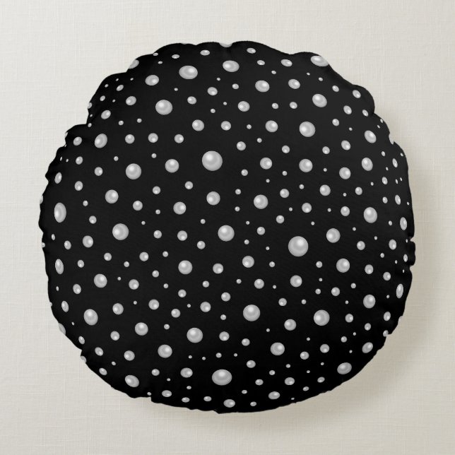 Coussins Ronds Motif de perle sur fond noir (Devant)