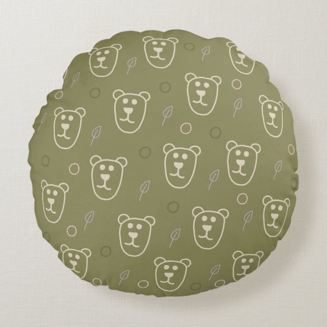 Coussins Ronds Motif de petit ours vert (Devant)