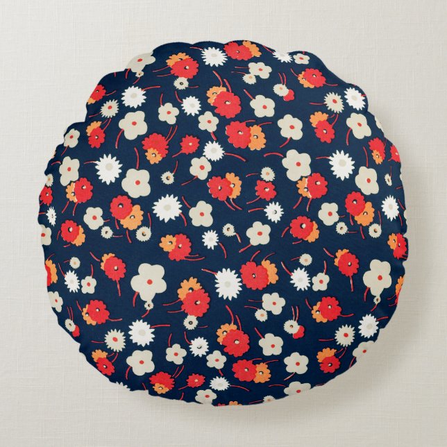 Coussins Ronds Motif de petites fleurs heureuses (Devant)