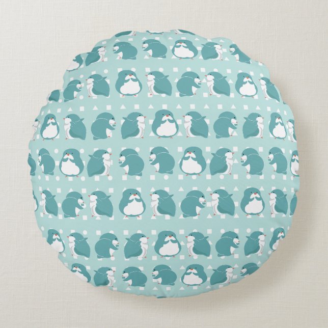 Coussins Ronds Motif de pingouin bleu (Devant)