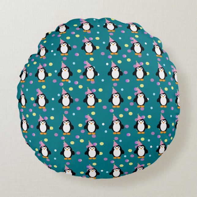 Coussins Ronds Motif de pingouin de la fête (Devant)