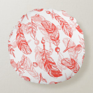 Coussins Ronds Motif de plumes rouges lance oreiller