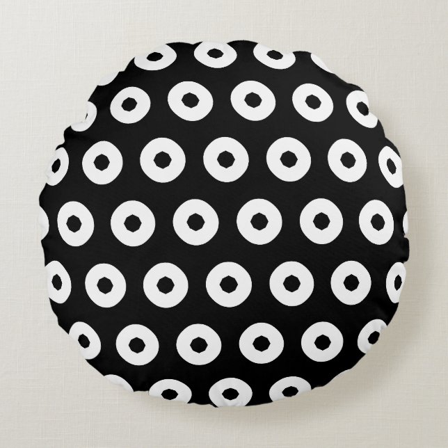 Coussins Ronds Motif de point Polka noir/blanc (Devant)