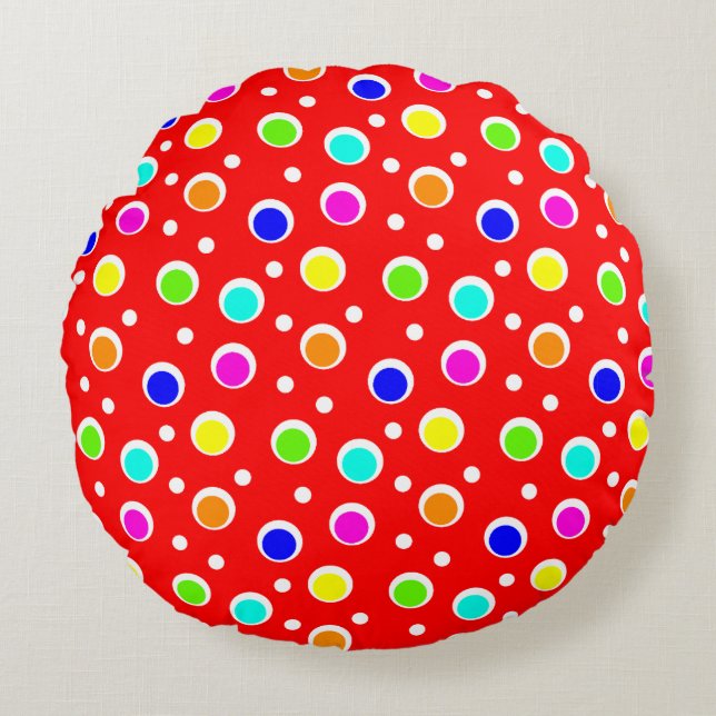 Coussins Ronds Motif de points de couleur vive (Devant)
