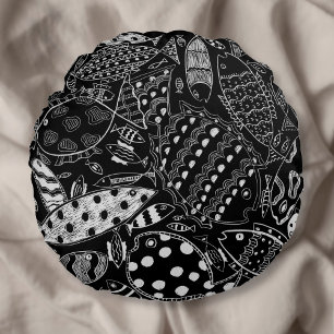 Coussins Ronds Motif de poissons noir et blanc Art moderne